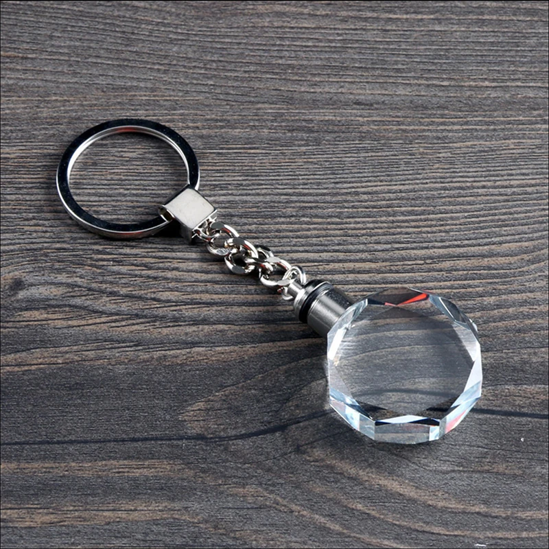 10Pcs Blank Octagon Crystal Key Rings for 3D Laser Engraving Polygon Crystal Keychain with Colorful Light Pendant with Gift Box