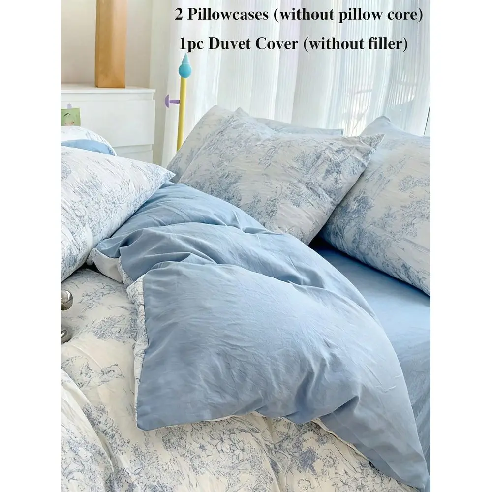 

Pale Pink Printed Duvet Cover Set, Dormitory Bedroom Bed Super Soft Quilt Cover Set, 1 Duvet Cover 2 Pillowcases, No Filling, M
