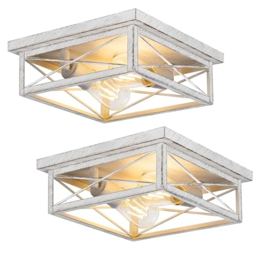 

Hallway Light Fixtures for Ceiling, 2-Light Farmhouse Industrial Flush Mount Ceiling Lights, Metal Kitchen Light Fixtures, Squa