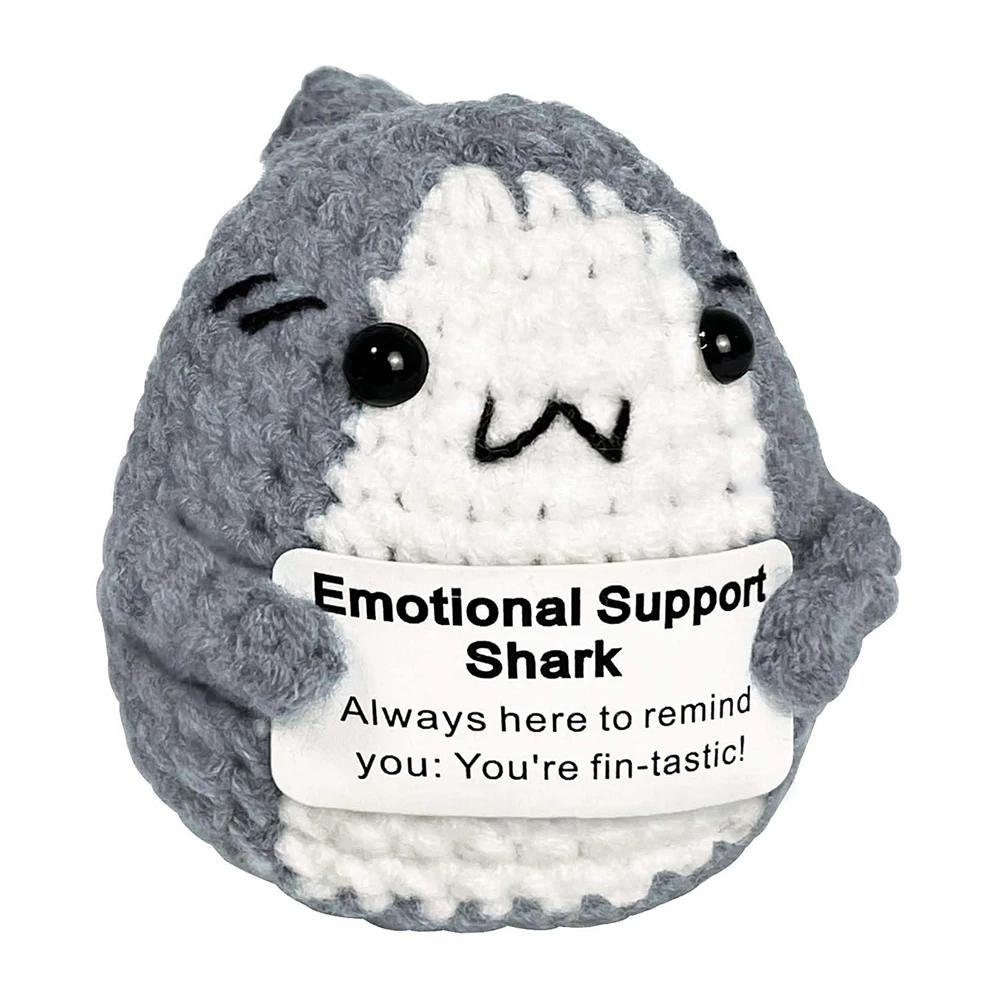 Positive Crochet Shark Christmas Gifts, Desk Home Decor Emotional Inspirational Support, Christmas Stocking Stuffer Gifts