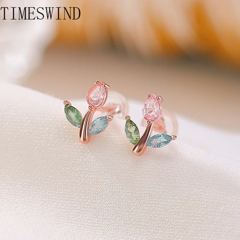 

TIMESWIND Natural Original Tourmaline Multi-color Tulip Flower S925 Women Earrings Fashion Jewelry with Certificate