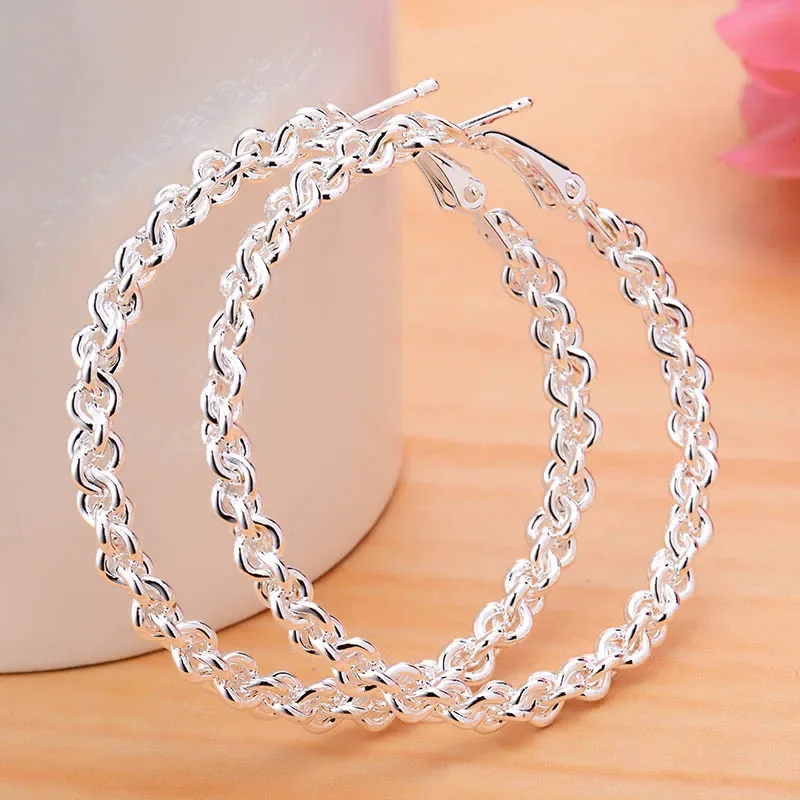 

New Trendy Geometric Zinc Alloy Sliver Color Hoop Earrings For Women Wedding Engagement Luxury Jewelry E060