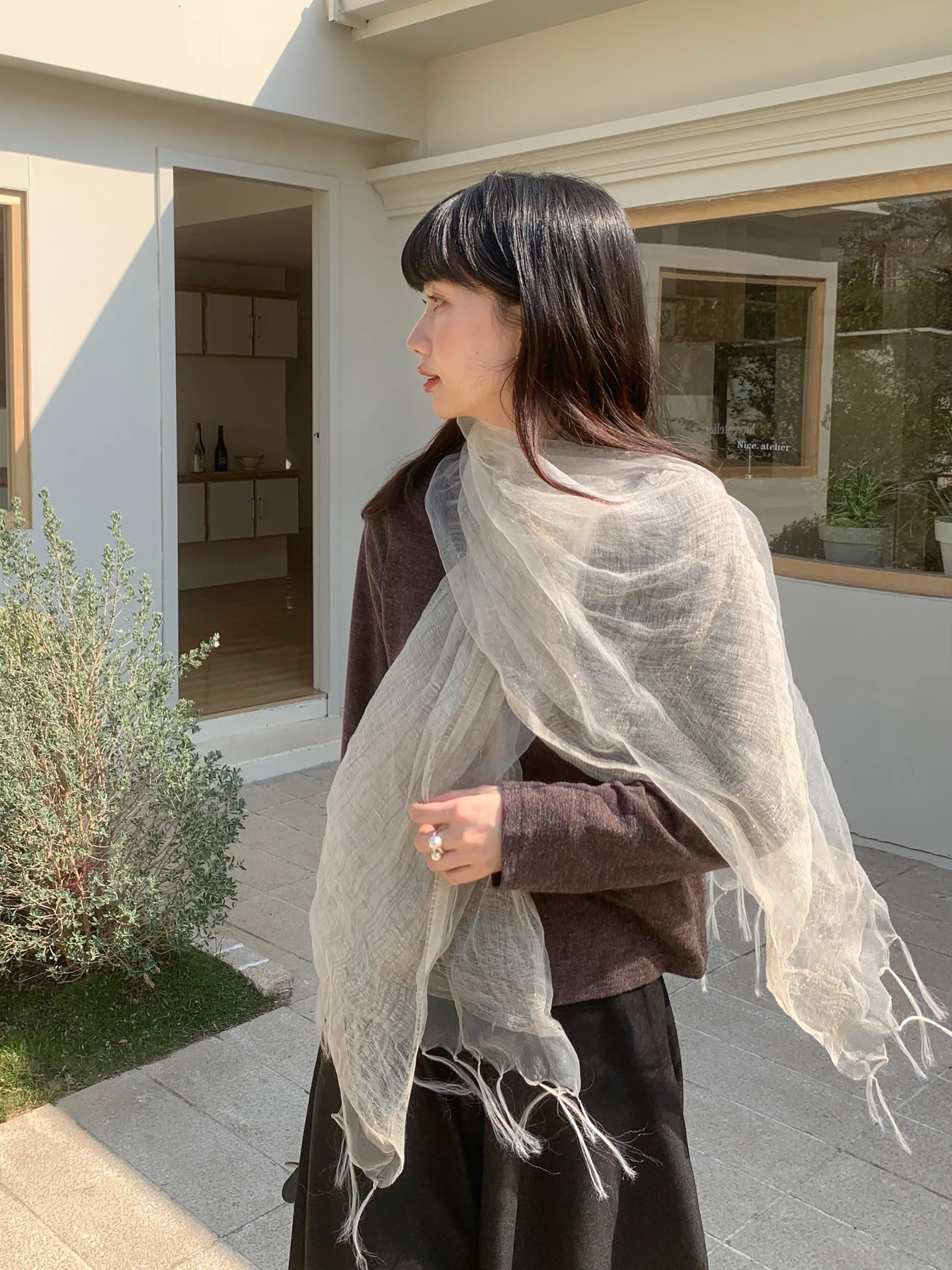 深海海洋韓国風軽量ショール女性夏多用途漂流タッセルロングシルクスカーフラップエレガントファッション