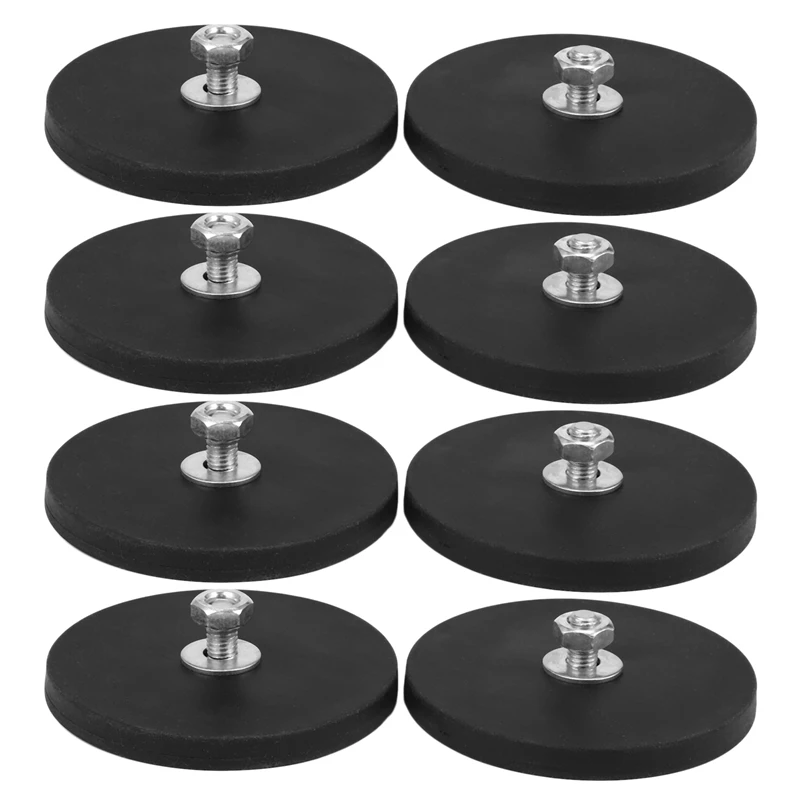 8Pcs 45KG Powerful Neodymium Magnet Disc Rubber Costed D88x8mm M8 Thread Surface Protecting LED Light Camera Car Mount