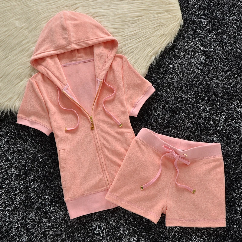 JC Cotton Short Sleeved Shorts Casual Suit Women's Towel Material Korean Version Sports Suit Two Piece Set