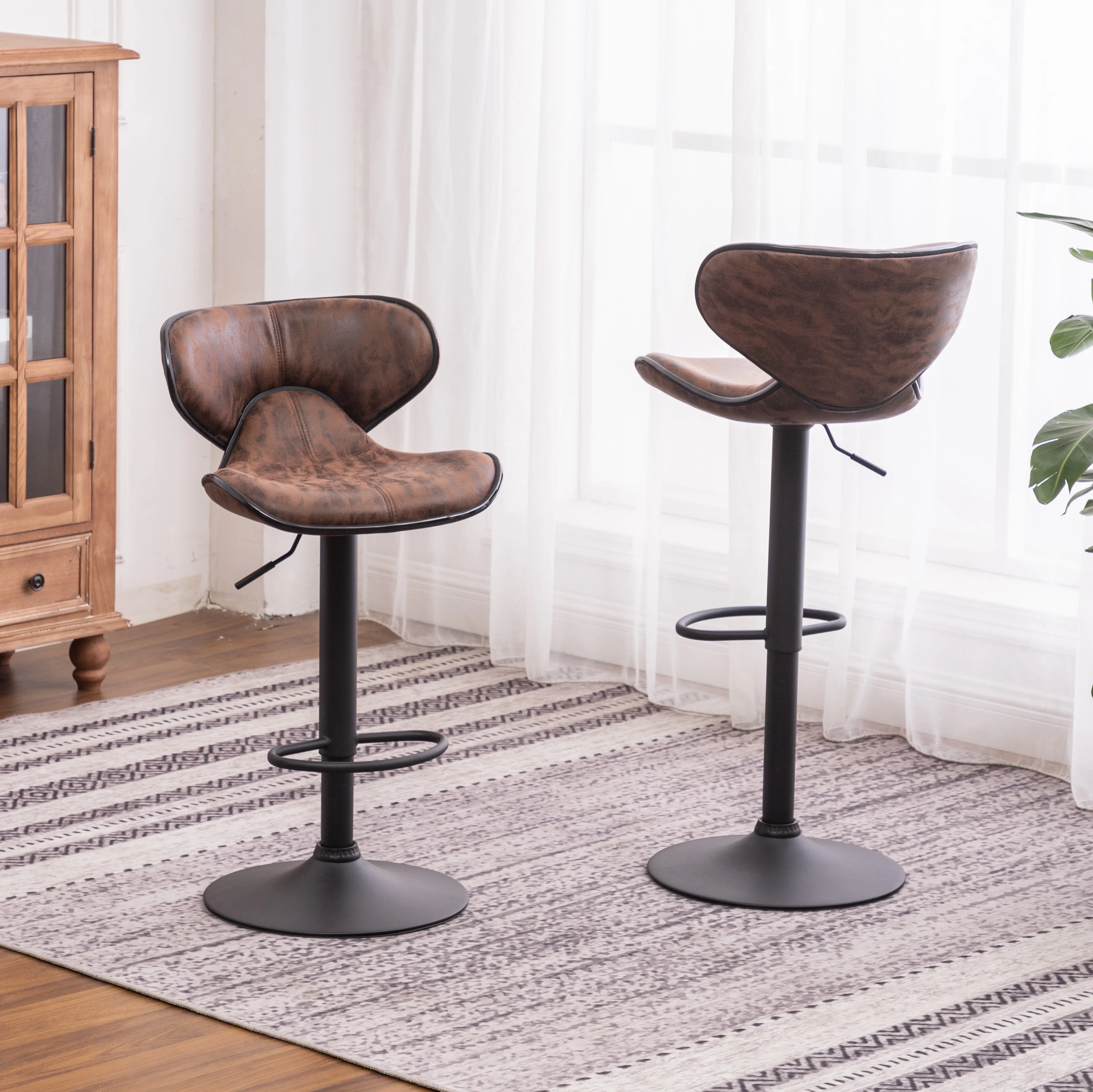 Modern Design Counter Height Swivel Round Polyester Kitchen Stools Set of Two for Home Bar Villa or Hotel for Living Room