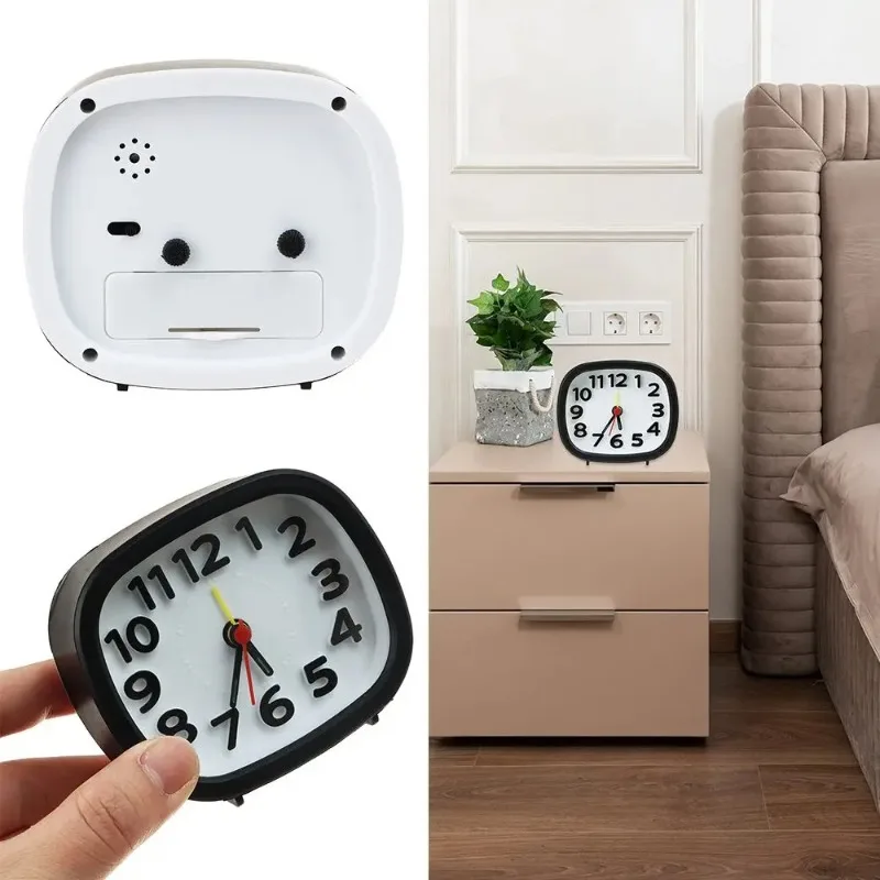 Creative Square No‑Tick Quiet Quartz Alarm Clock Battery‑Operated Number Clock For Bedrooms Bedside Office Desktop Home