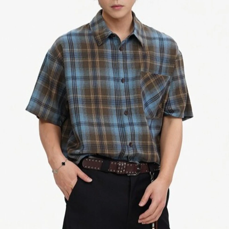 

Unisex Trendy 2025 New Men's Short Sleeve Plaid Shirt - Japanese Style Casual Summer Shirt Oversized Casual Fashion Shirt