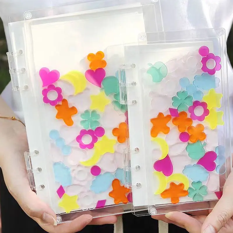 A5/A6/A7 Transparent Flowing Flower/Heart Loose Leaf Book DIY Acrylic Memo Note School Office Binder Notebook Cover Shell School