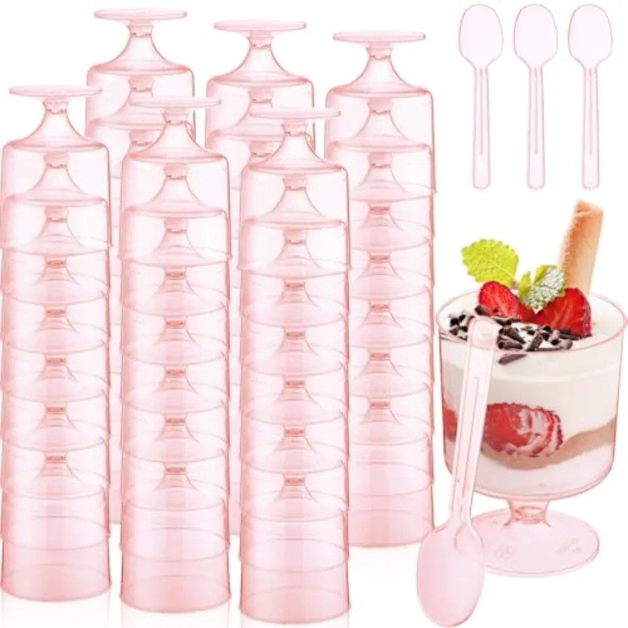 

200 Pcs 5oz Mini Dessert Cups with Spoons Bulk 100 Pcs Clear Small Parfait Appetizer Cup with 100 Spoons Disposable Plastic Des