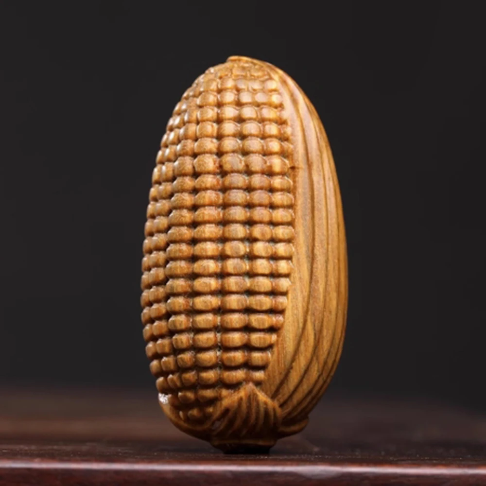 2.6 INCH Green Sandalwood Hand Carved Netsuke Sculpture Miniature - Corn