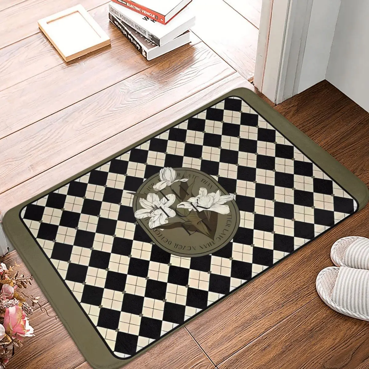 Retro Diamond Grid Foot Mat for Shower Home Entrance Bath Mat Quick Dry Vintage Bathroom Carpet Velvet Soft Anti-Slip Toilet Mat