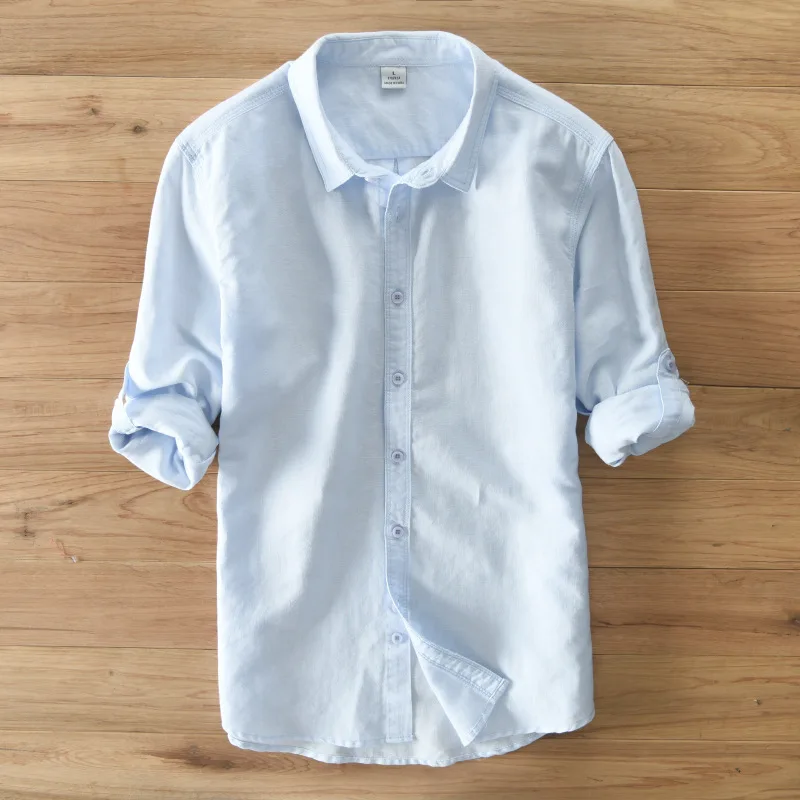 Men's Cotton and Linen Casual Shirts Classic Solid Long Sleeve Shirt for Men Turn-down Collar  Linen Shirts Men Camisas TS-830