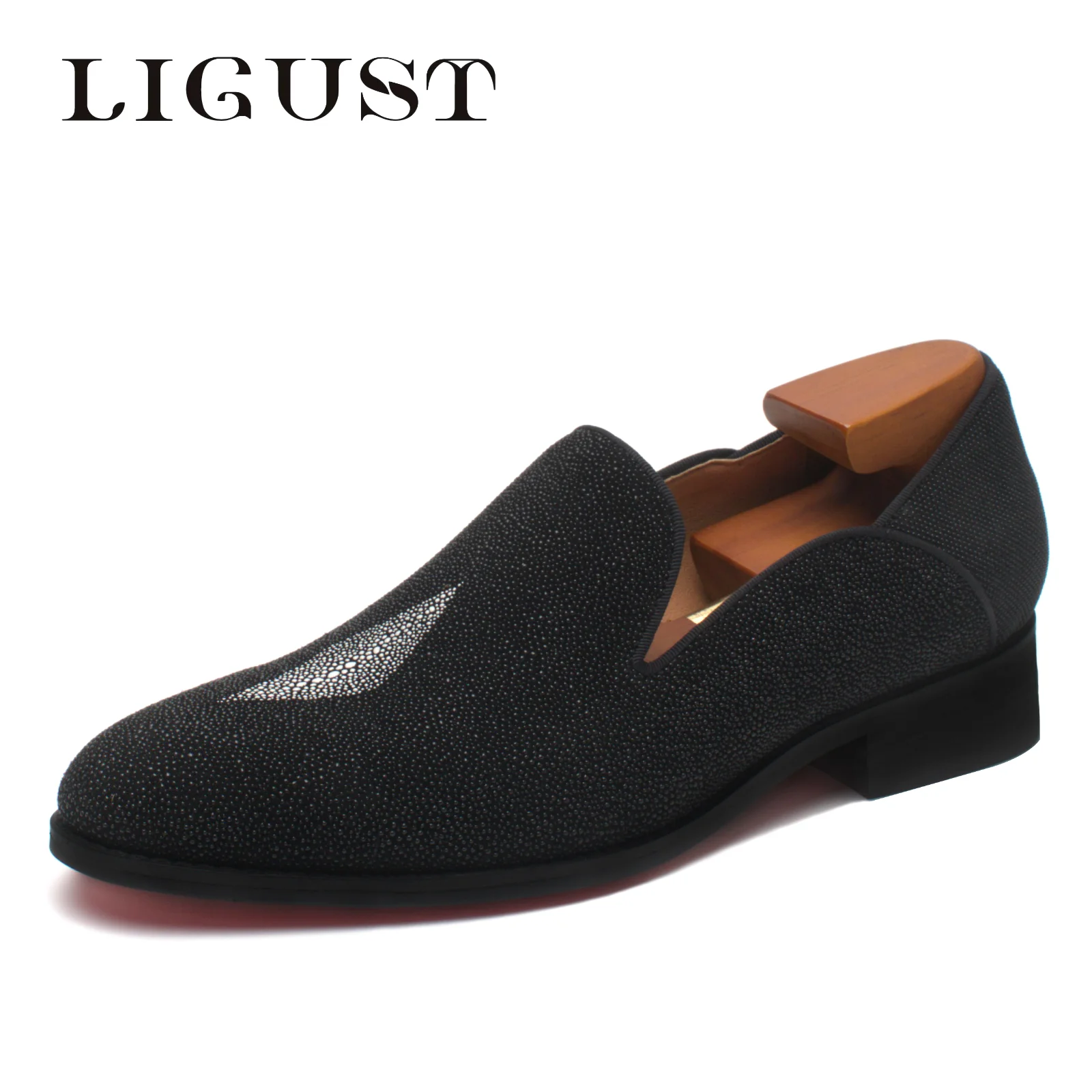 

LIGUST Luxury Men Leather Shoes Black Genuine Leather Loafers Slip on Formal Men Dress Shoes Wedding Office Casual Shoes For Men