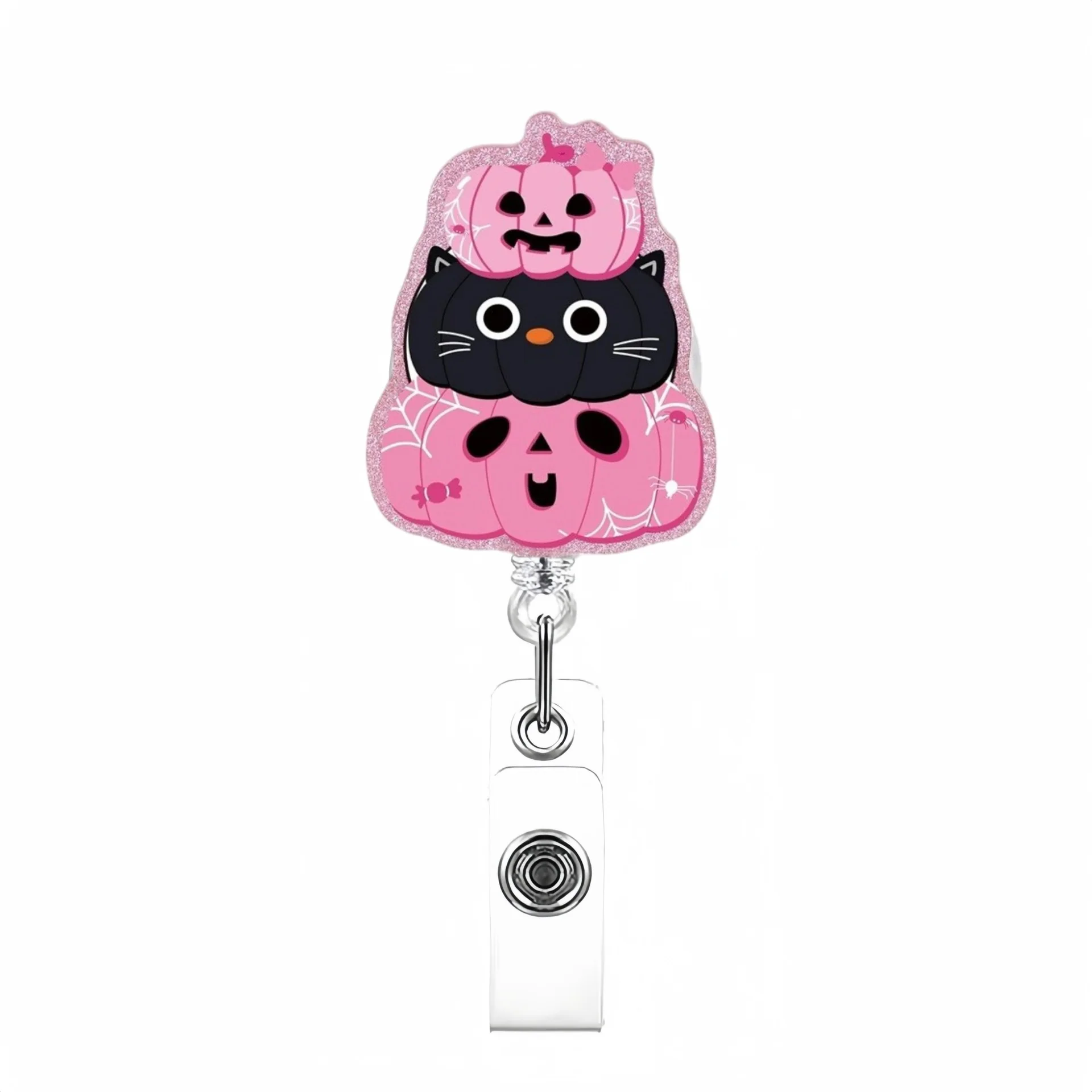 Ghost ID Card Holder Retractable Pumpkin Badge Reel Retractable Badge Reel Lightweight Glitter Acrylic Badge Holder For Company