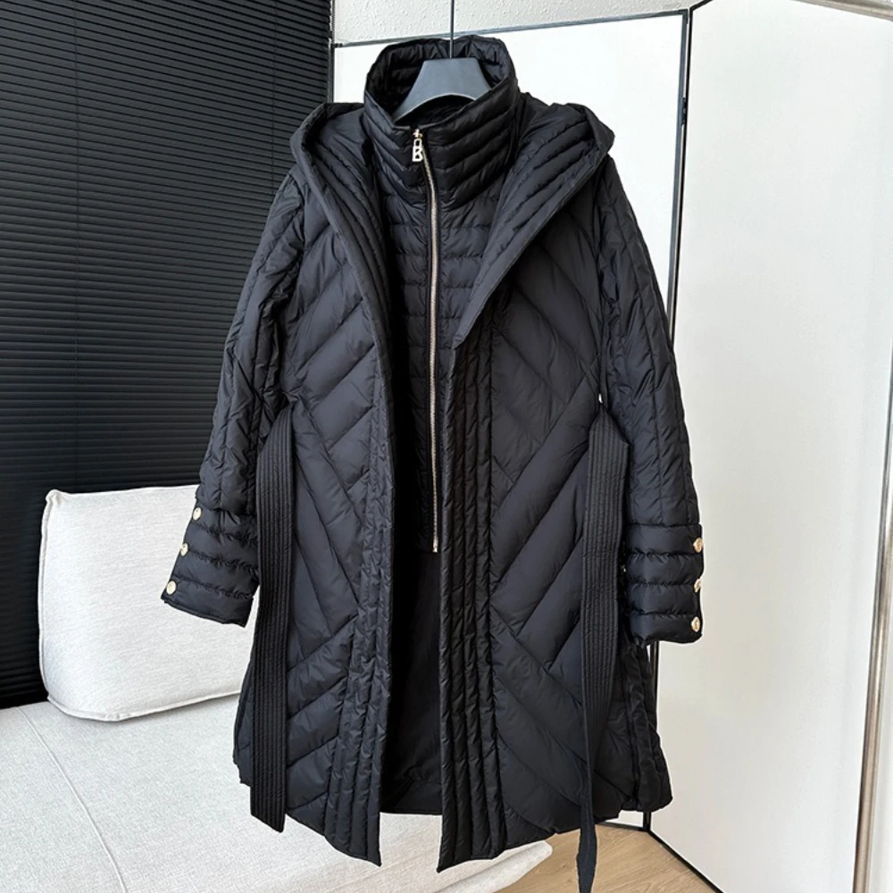 

2025 New Autumn Winter Hooded Thick Warm White Duck Down Coat Female Top Clothes Women Long Sleeve Black Puffer Jacket