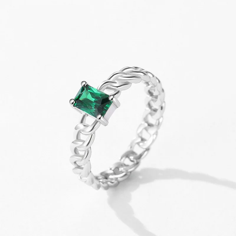 

S925 Sterling Silver Exquisite Female Emerald Square Zircon Ring for Women