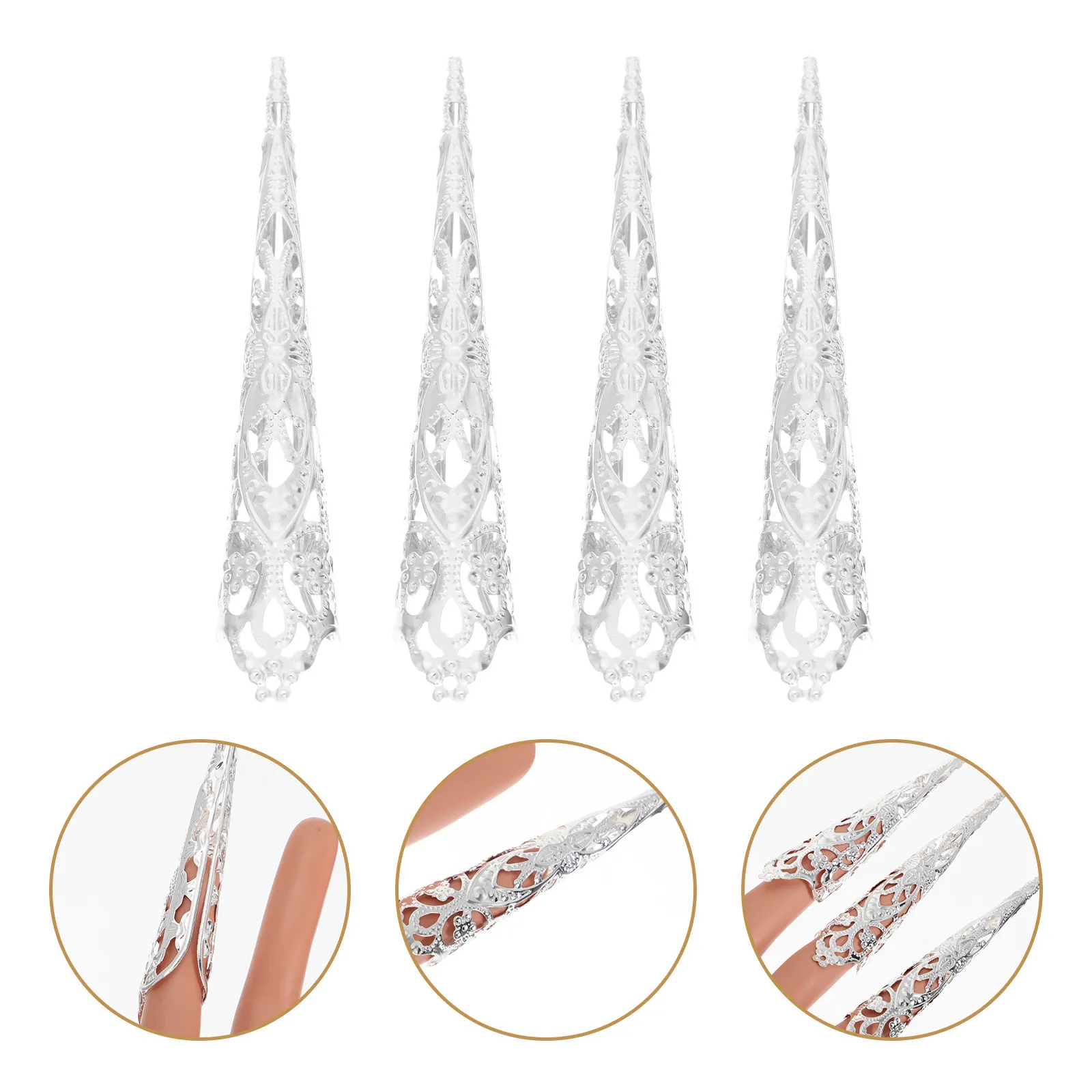 

8Pcs Ancient Queen Fingernail Claw Nail Rings Set Costume Jewelry for Women Belly Dance Cosplay Halloween Party