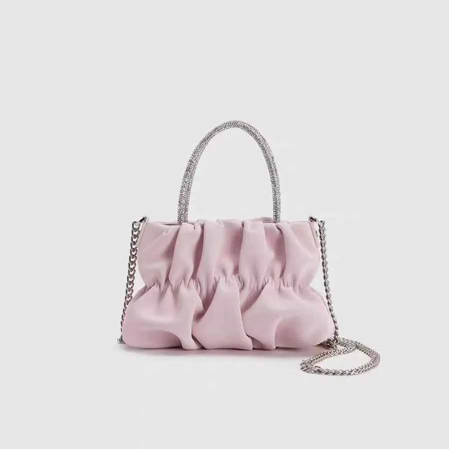 

Elegant Socialite Party Pleated Handbag - Crossbody & Single-Shoulder Style, High-End Crystal-Accented Handbag