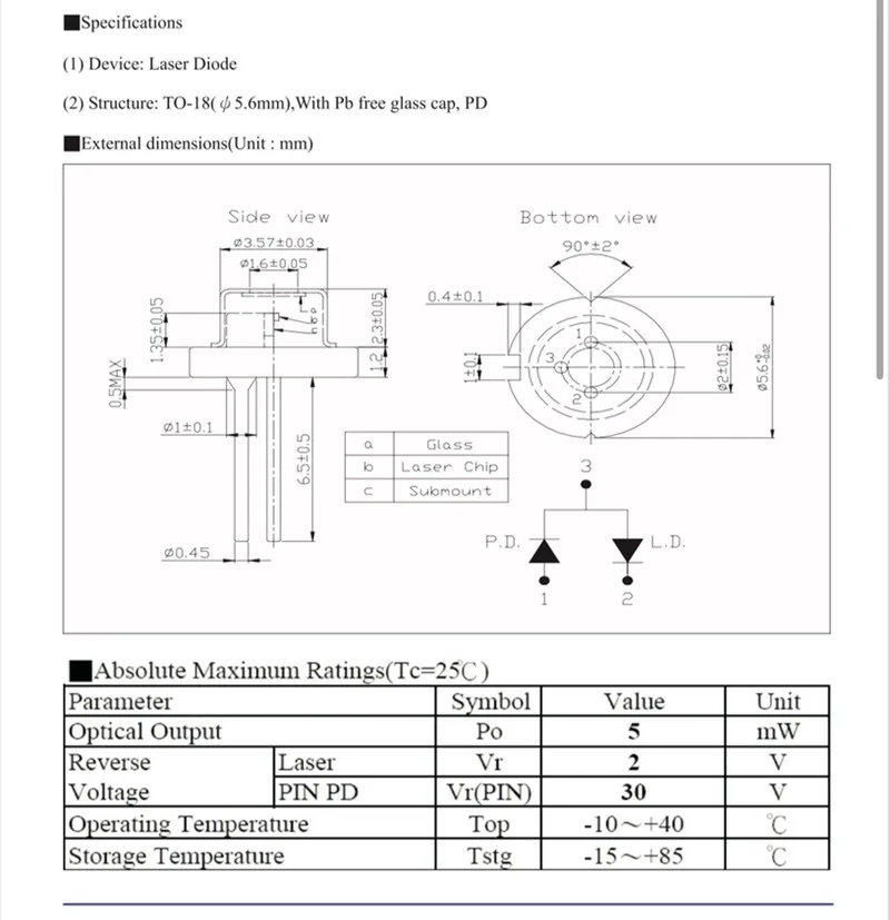 Imagem -05 - Diodo Laser Vermelho da Categoria Industrial com Uniforme do Paládio Brilho Pin 650nm 5mw 2.2v 5.6 mm ld 10 Pcs 50 Pcs 100 Pcs