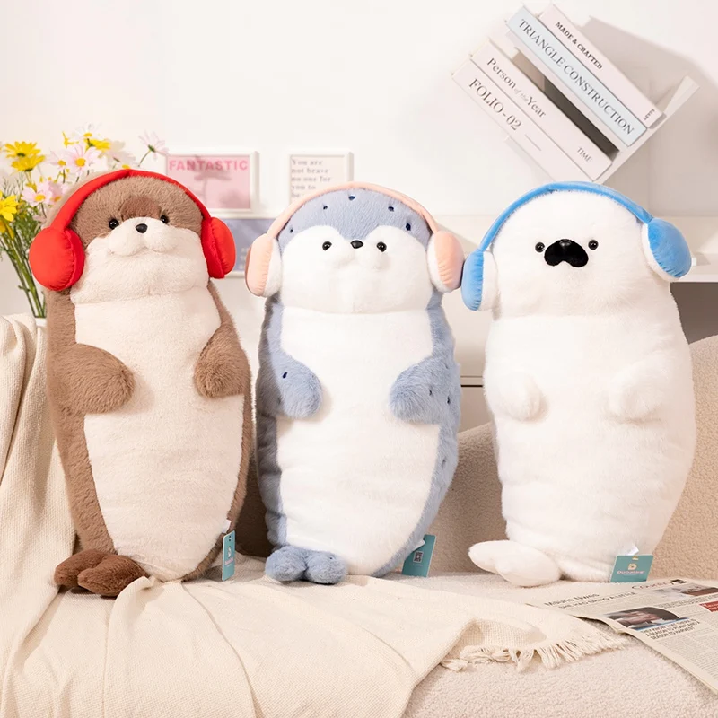 Hot Creative Sea Otter Headset Seals Plush Toy Super Soft Stuffed Animals Sea Fish Doll Baby Sleeping Pillow Sofa Cushion Decor