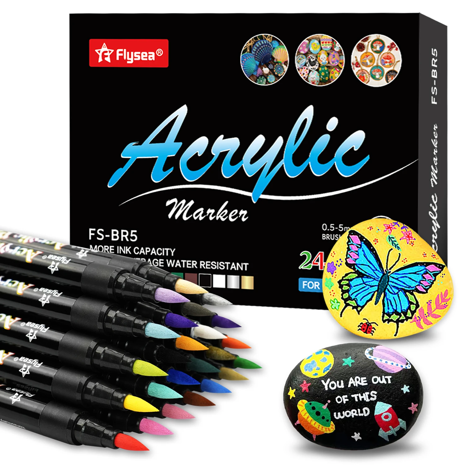 12/24/36 Colors Brush Tip Acrylic Paint Pens, Paint Markers for Lettering and Creative Painting, Rocks, Mugs, Ceramic, Glass