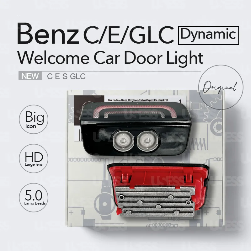 Dynamic Car Door Welcome Light For Benz GLC E C Class S W206 EQE EQS SUV W223 2024  Dual lens Glass LED Laser icon Projector HD