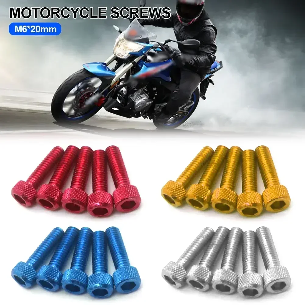 5Pcs M6x20mm Motorcycle Bolts Screw Aluminum Adornment Colourful Anodised Bolts Screws M6 Cap Head Moto Parts