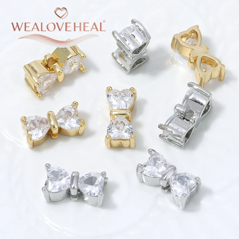 schmuckherstellung zubehör, perlen für schmuckherstellung, 11,5x6mm Schleifenförmige Abstandsperlen, 18K vergoldetes Messing, Doppelherz CZ Schleifen-Abstandshalter für Armband- und Halsketten-Schmuckherstellung – Detail 19