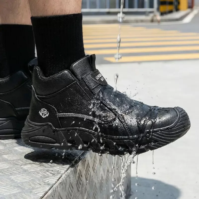 Men's Plastic-Steel-Toe Work Shoes: Impact-Resistant, Puncture-Resistant, Odor-Resistant; Cowhide Insulated Electrician's Shoes