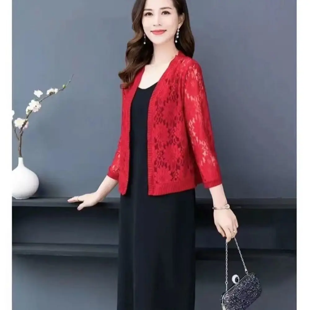 Extra Large Tie Up Summer Women's Cardigan Floral Lace Beach Sun Protection Clothing Breathable Short Cardigan for Women