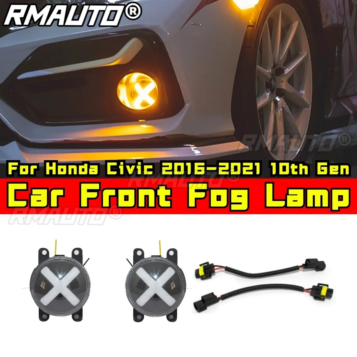 Car Front Bumper Fog Light Daytime Running Light Assembly Body Kit For Honda Civic 2016-2021 10th Gen Car Accessories