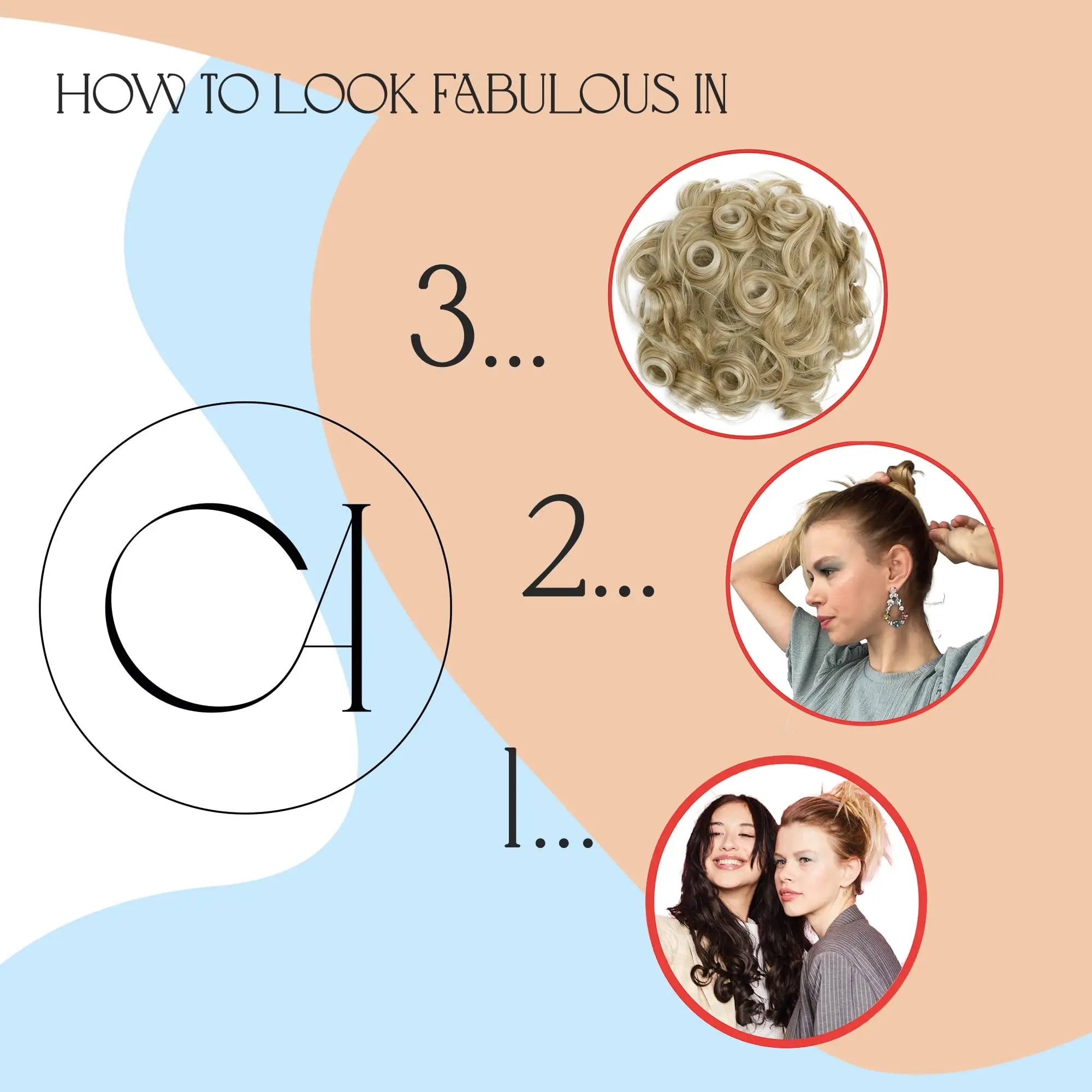 Parrucca sintetica con coulisse per capelli ricci disordinati e lussureggianti, coda di cavallo riccia multicolore