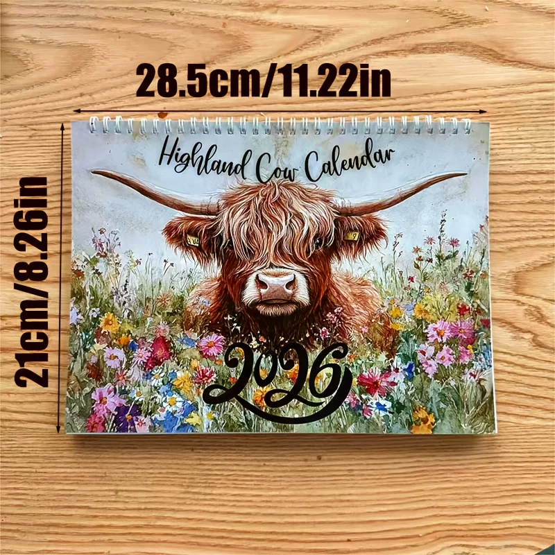 

2026Highland Cow Wall Calendar - Scottish Cow Daily Planner，Annual Schedule and Monthly Notebook