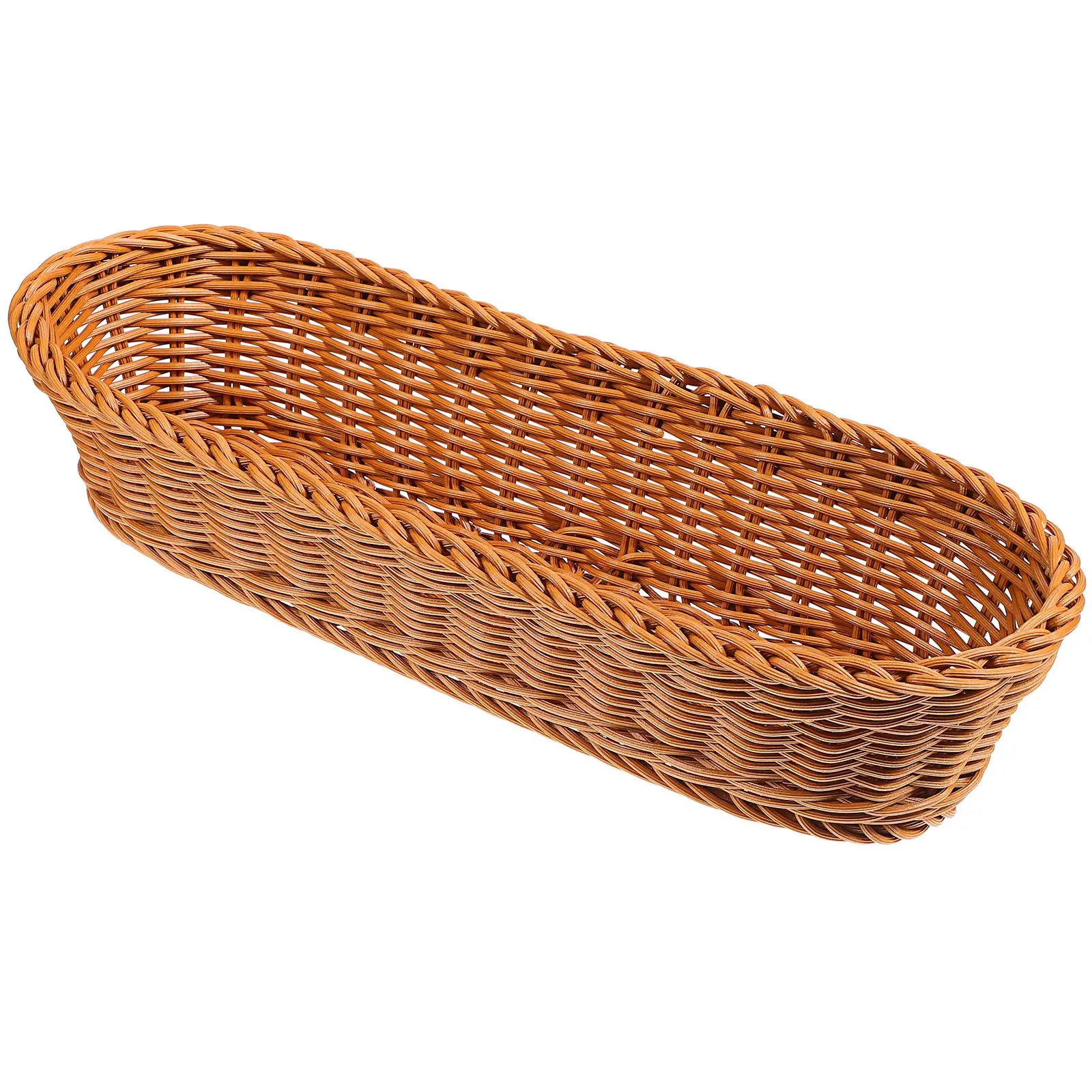 

Woven Bread Basket 34 5x14x8cm Tea Brown PP Large Capacity Storage Organizer Fruit Tray Hamper Banneton Snacks Gift Sundries