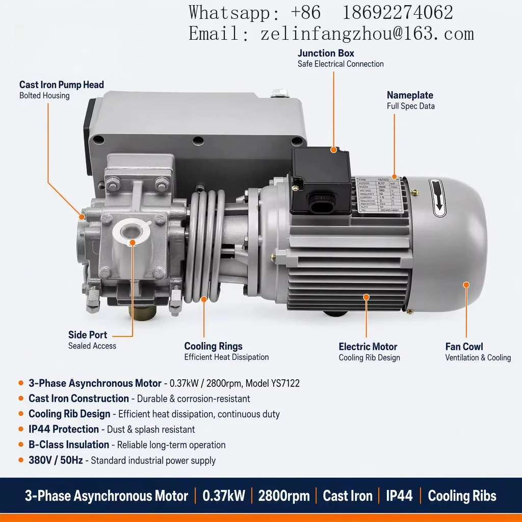 0.37KW 2HP 380V Cast Iron 3 Phase Asynchronous Motor Pump 2800RPM IP44 YS7122 Direct Drive Hydraulic Unit Heavy Duty
