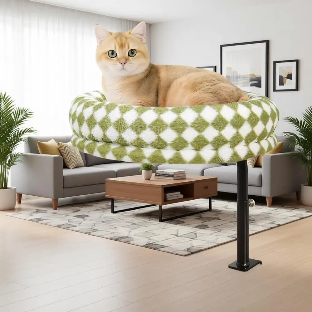 

Desk Bed 360° Rotating Height Adjustable Hammock Kitten Perch Easy Setup Kitty Nest Table Clamp-on Attachment for Indoor Cats Wa