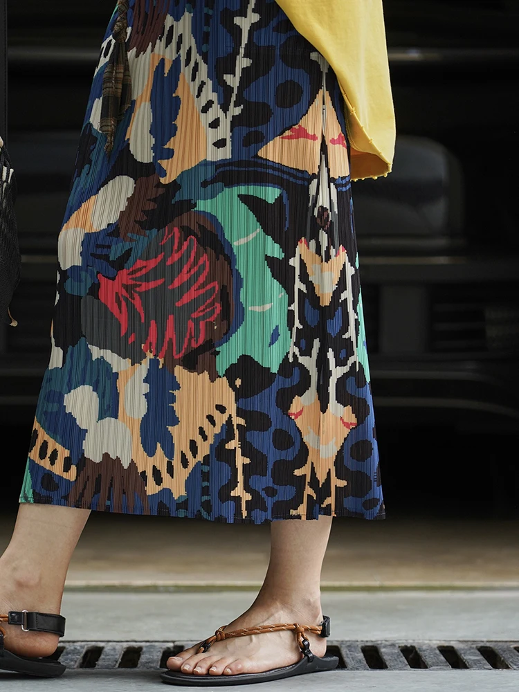 FANAN mode imprimé contraste couleur jupes femmes élastique taille haute a-ligne mi-longue bureau dame jupe femme 2025 été nouveau