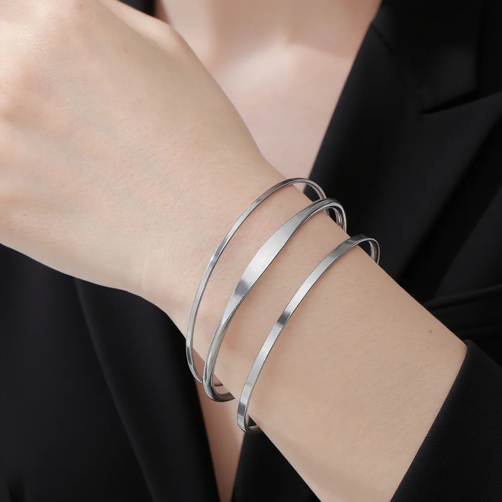Cazador Edelstahl-Armreifen für Damen, wasserdicht, trendig, 2 mm/3 mm/5,3 mm breit, Armreif, minimalistischer Schmuck