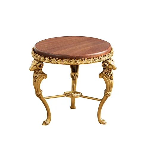 Harvest cottage, antique small round stool, vintage light luxury brass solid wood stool, home high-end luxury shoe changing