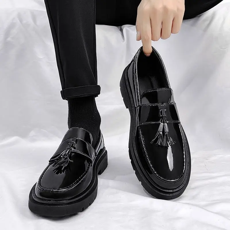 

British Style Men's Leather Loafers Black Autumn 2025 Slip on Comfortable Height Enhanced Insole Casual Shoes
