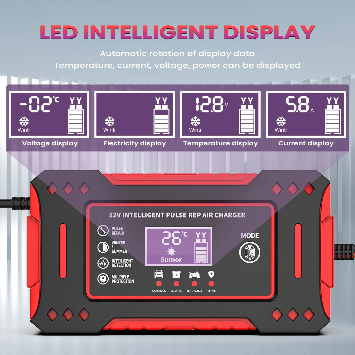 6A 12V Intelligent Battery Charger with LCD Display - Lead-Acid Battery Repair for Car & Motorcycle image 5