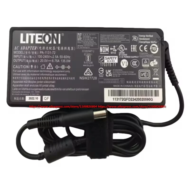 الأصلي محول التيار المتردد LITEON 20 فولت 6.75A 135 واط PA-1131-72 شاحن PA-1131-76 PA-1131-76E مصدر طاقة الكمبيوتر المحمول حقيقية