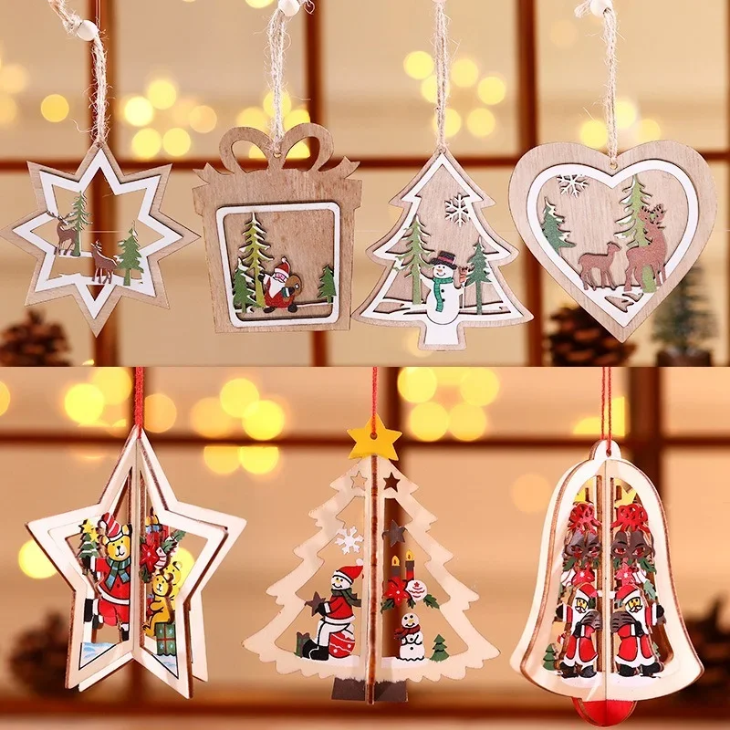 

Christmas Decorations Wooden Christmas Laser Hollow Christmas Tree Small Pendant Wooden Kindergarten Children's Small Pendant