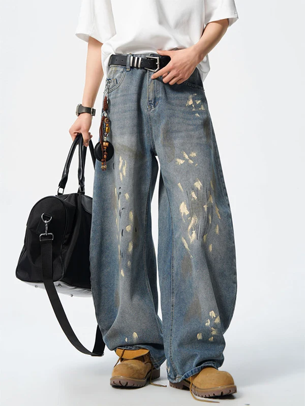 

Повседневные широкие джинсы American Sle Dyeing fiti Knife, мужские зимние модные брюки с прямыми штанинами чистого кроя