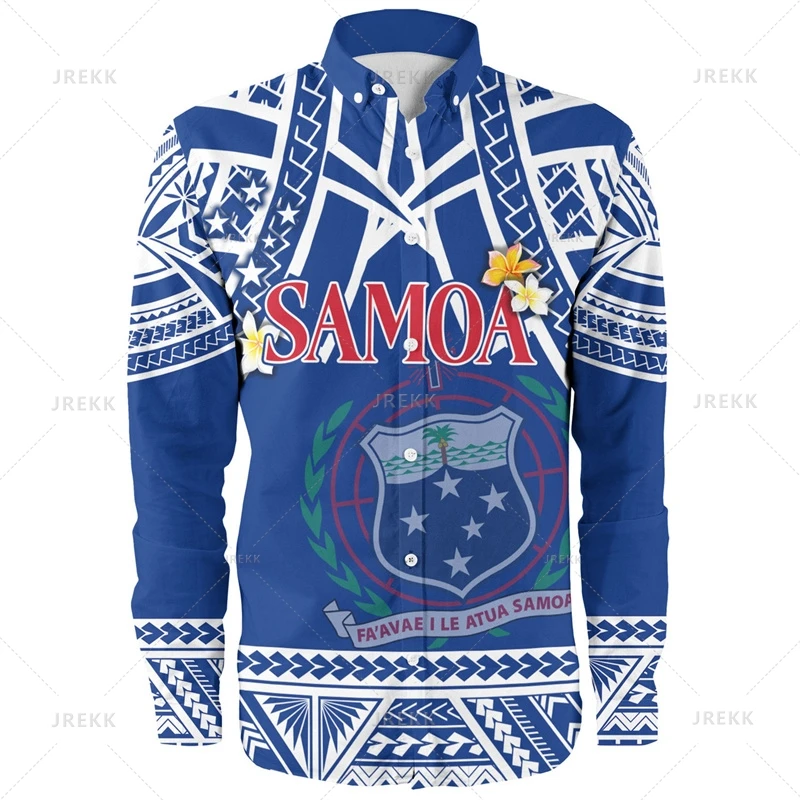 

Small Size Harajuku 3D Print American Samoa Emblem Long Sleeve Shirts Men Samoa Ethnic Patterns Graphic Lapel Blouse Women Shirt