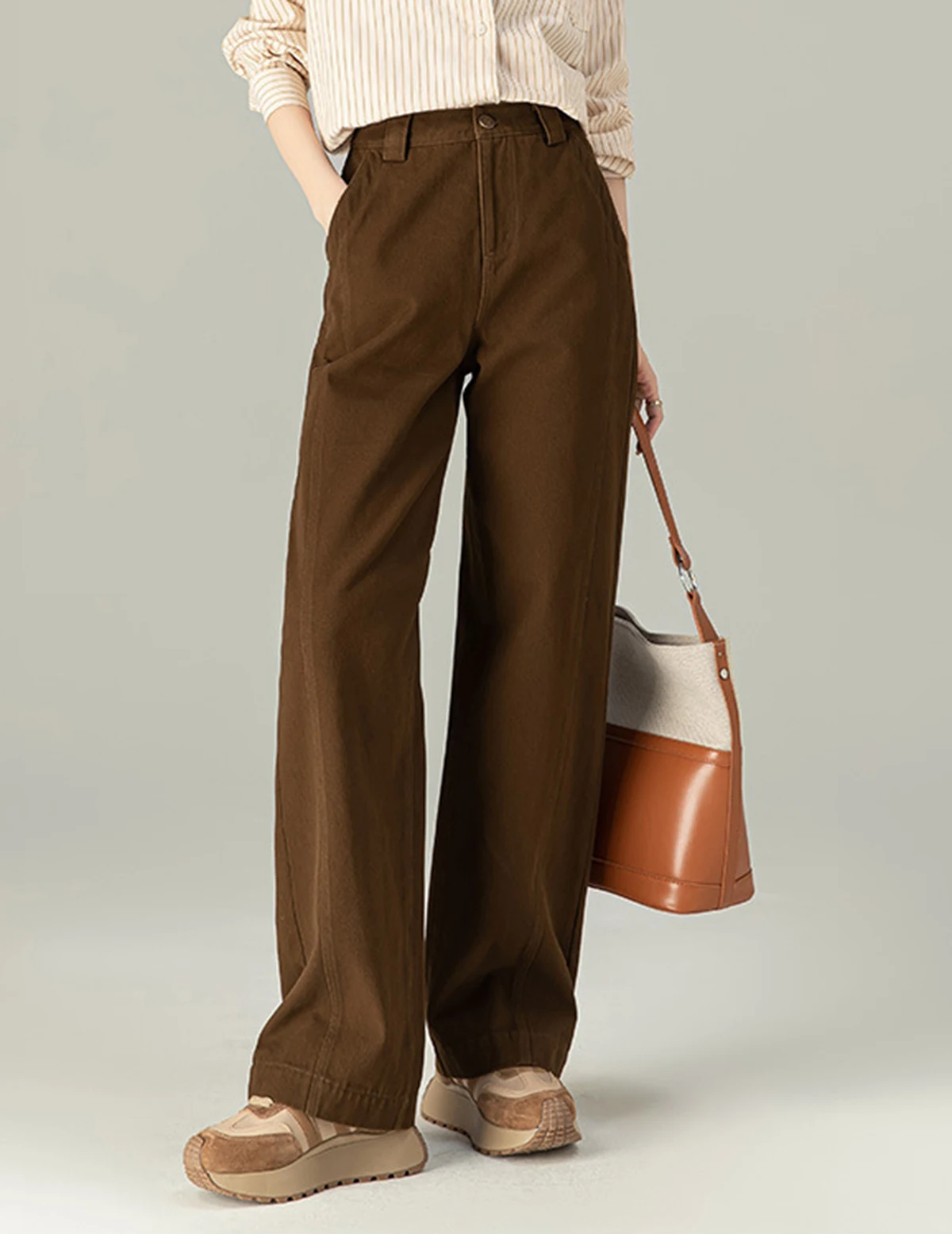 

Women's Cool Gray Coffee Jeans American High Street Loose Wide Leg Pants Autumn New Cotton High Waisted Straight Leg Pants Slim