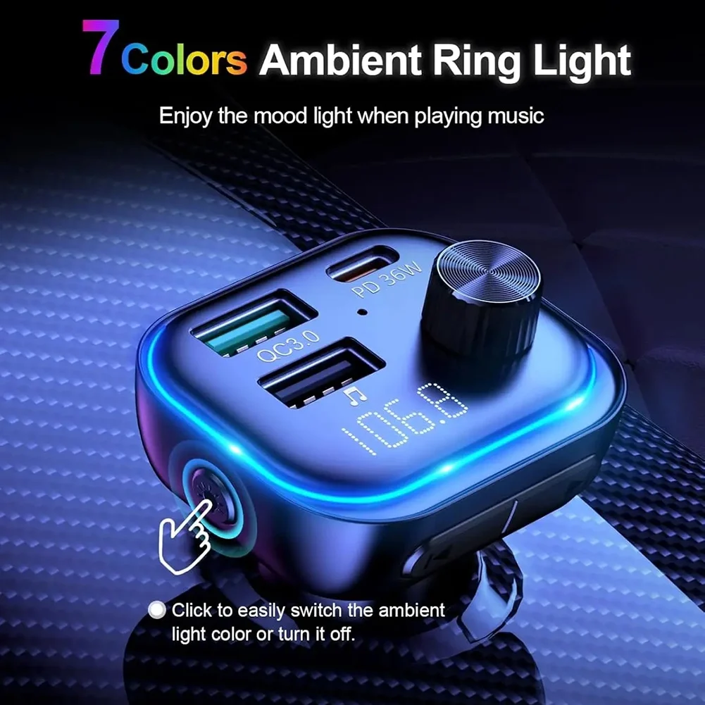 

FM Transmitter Bluetoot 5.3 Car Adapter 54W Max With PD36W And USB Fast Charging Receiver Hands-Free Call