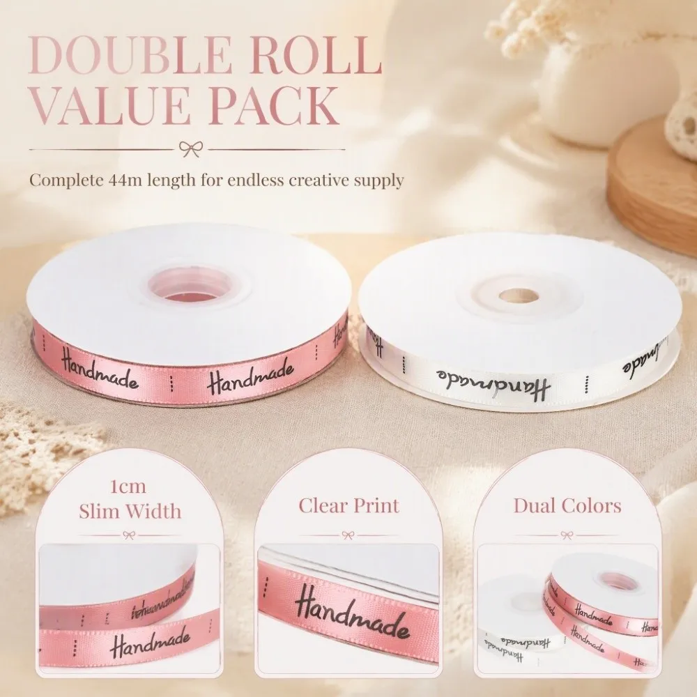 2Pcs Satin Material Satin Ribbon Letter Design Decorative Texture Packaging Ribbon Printed Word Ribbon