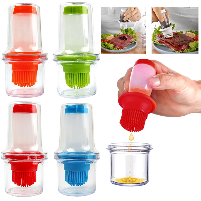 Kitchen Oil Bottle Silicone Glass Oil Container With Brush Barbecue 1Pcs Bottle Oil Dispenser For Kitchen Cooking BBQ Tool